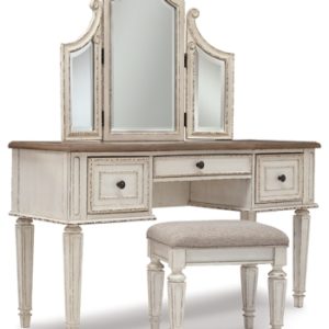 Realyn Vanity and Mirror with Stool