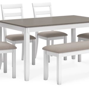 Stonehollow Dining Table and Chairs with Bench (Set of 6)
