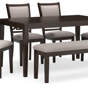 Langwest Dining Table and 4 Chairs and Bench (Set of 6)